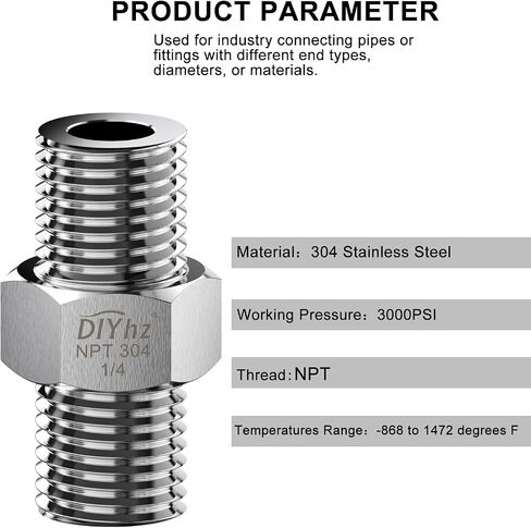 304 Stainless Steel Hex Nipple, Pipe Fitting 3/8" NPT Male x 3/8" NPT Male Pipe （Pack of 5） in Saudi Arabia