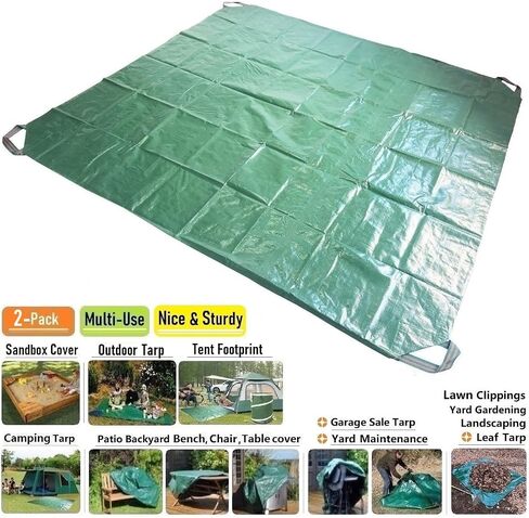 7x7 Ft Yard Garden Leaf Tarp W/ 4 Handles Waterproof Tarp for Sandbox Cover,Outdoor Tarpaulin,Lawn Debris,Landscape Pruning,Leaf Hauler,Tent Footprint,Camping Tent Mat,Patio Table,Yard Fire Pit Cover in Kuwait
