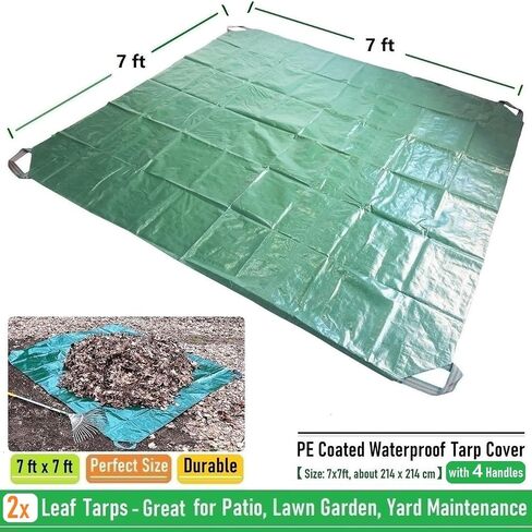 7x7 Ft Yard Garden Leaf Tarp W/ 4 Handles Waterproof Tarp for Sandbox Cover,Outdoor Tarpaulin,Lawn Debris,Landscape Pruning,Leaf Hauler,Tent Footprint,Camping Tent Mat,Patio Table,Yard Fire Pit Cover in Kuwait
