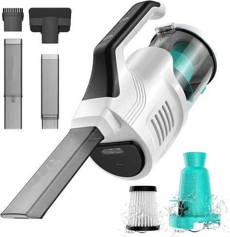 Handheld Vacuum Cleaner, Cordless Vacuum Cleaner, 8KPA Super Powerful Suction Cleaner, Rechargeable Portable Hand Vacuum,with Led, 2PC Hepa Filter, for Home & Pet Hair (White+Black) in Saudi Arabia