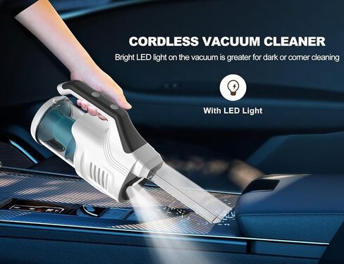 Handheld Vacuum Cleaner, Cordless Vacuum Cleaner, 8KPA Super Powerful Suction Cleaner, Rechargeable Portable Hand Vacuum,with Led, 2PC Hepa Filter, for Home & Pet Hair (White+Black) in Saudi Arabia