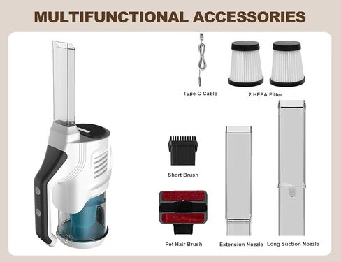 Handheld Vacuum Cleaner, Cordless Vacuum Cleaner, 8KPA Super Powerful Suction Cleaner, Rechargeable Portable Hand Vacuum,with Led, 2PC Hepa Filter, for Home & Pet Hair (White+Black) in Saudi Arabia