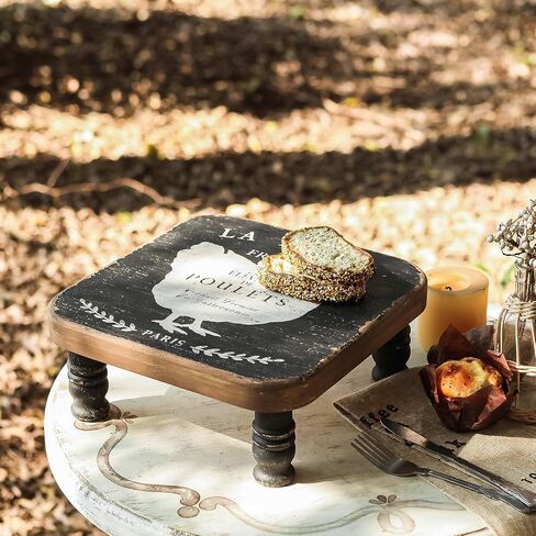 Wood Risers Decorative Tray Farmhouse Decorative Wood Pedestal Stand Rustic Wooden Riser with Cow Pattern for Kitchen Counter Table Display - 13.94" x 13.94" x 4.72" in Saudi Arabia