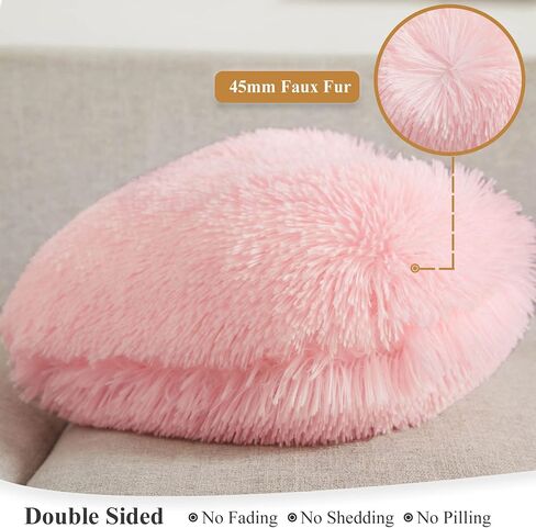 XeGe Cute Double-Sided Faux Fur Heart Pillow, Plush Shaggy Decorative Throw Pillow, 15"x17" Cozy Fluffy Heart Shaped Pillow with Insert, Furry Accent Pillow for Girls/Women/Kids/Children Gift, Pink in Saudi Arabia