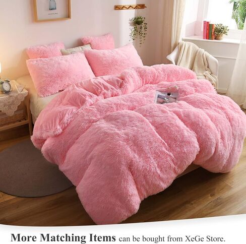 XeGe Cute Double-Sided Faux Fur Heart Pillow, Plush Shaggy Decorative Throw Pillow, 15"x17" Cozy Fluffy Heart Shaped Pillow with Insert, Furry Accent Pillow for Girls/Women/Kids/Children Gift, Pink in Saudi Arabia