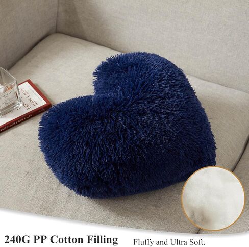 XeGe Cute Double-Sided Faux Fur Heart Pillow, Plush Shaggy Decorative Throw Pillow, 15"x17" Cozy Fluffy Heart Shaped Pillow with Insert, Furry Accent Pillow for Girls/Women/Kids/Children Gift, Pink in Saudi Arabia