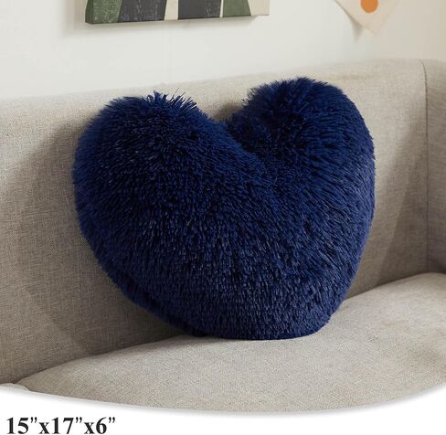 XeGe Cute Double-Sided Faux Fur Heart Pillow, Plush Shaggy Decorative Throw Pillow, 15"x17" Cozy Fluffy Heart Shaped Pillow with Insert, Furry Accent Pillow for Girls/Women/Kids/Children Gift, Pink in Saudi Arabia