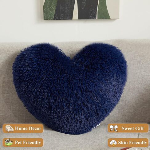 XeGe Cute Double-Sided Faux Fur Heart Pillow, Plush Shaggy Decorative Throw Pillow, 15"x17" Cozy Fluffy Heart Shaped Pillow with Insert, Furry Accent Pillow for Girls/Women/Kids/Children Gift, Pink in Saudi Arabia