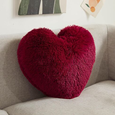 XeGe Cute Double-Sided Faux Fur Heart Pillow, Plush Shaggy Decorative Throw Pillow, 15"x17" Cozy Fluffy Heart Shaped Pillow with Insert, Furry Accent Pillow for Girls/Women/Kids/Children Gift, Pink in Saudi Arabia