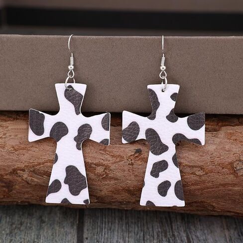 Large Cross Dangle Earrings Wave Point Leather Earrings Vintage Religious Jewelry Gifts for Women in Kuwait