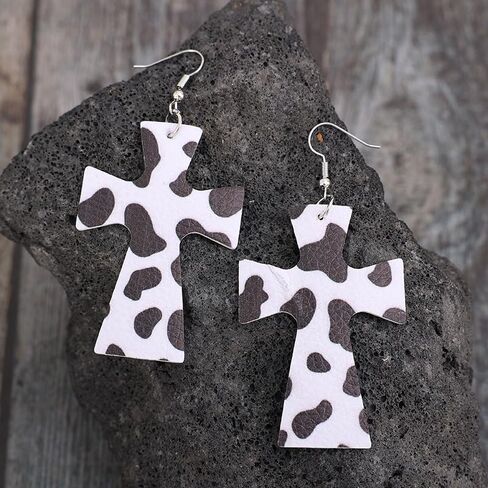 Large Cross Dangle Earrings Wave Point Leather Earrings Vintage Religious Jewelry Gifts for Women in Kuwait