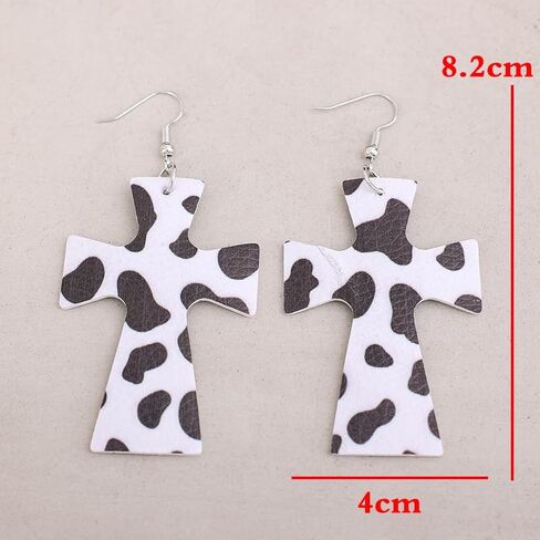 Large Cross Dangle Earrings Wave Point Leather Earrings Vintage Religious Jewelry Gifts for Women in Kuwait