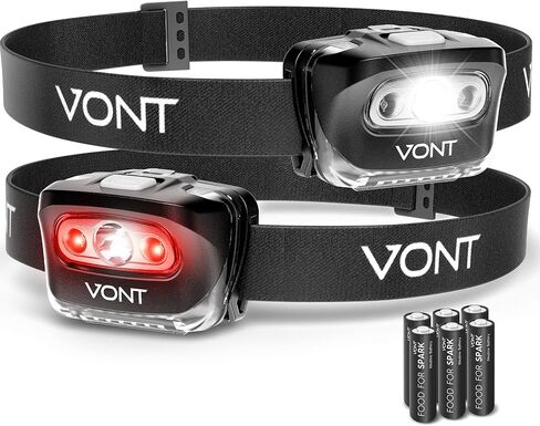 Vont LED Headlamp [Batteries Included, 2 Pack] IPX5 Waterproof, with Red Light, 7 Modes, Head Lamp, for Running, Camping, Hiking, Fishing, Jogging, Headlight for Adults & Kids, Red (Rechargeable) in Saudi Arabia