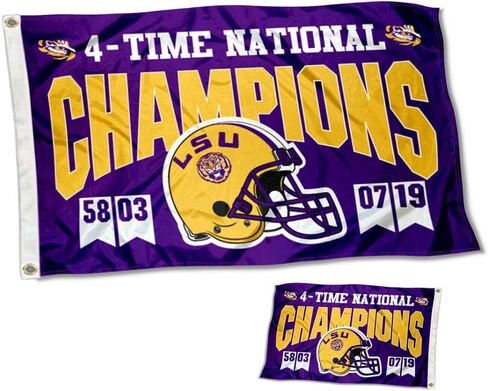 شركة College Flags & Banners Co. ولاية لويزيانا LSU Tigers 4 Time Football الأبطال الوطنيون علم مزدوج الجوانب in Saudi Arabia