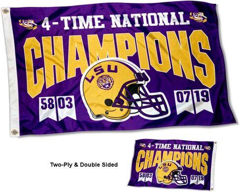شركة College Flags & Banners Co. ولاية لويزيانا LSU Tigers 4 Time Football الأبطال الوطنيون علم مزدوج الجوانب in Saudi Arabia