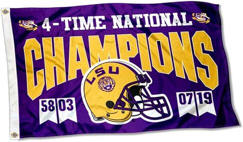 شركة College Flags & Banners Co. ولاية لويزيانا LSU Tigers 4 Time Football الأبطال الوطنيون علم مزدوج الجوانب in Saudi Arabia