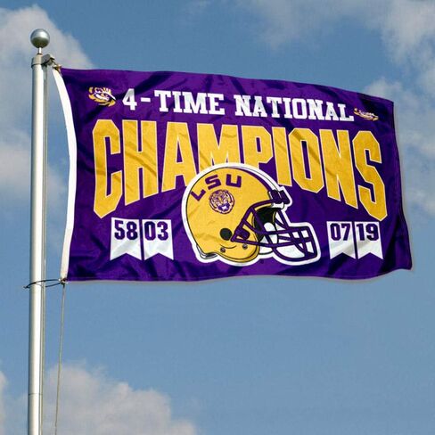 شركة College Flags & Banners Co. ولاية لويزيانا LSU Tigers 4 Time Football الأبطال الوطنيون علم مزدوج الجوانب in Saudi Arabia