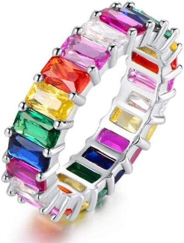 ARGENTO REALE Womens Rhodium Plated Emerald Cut Fashion Eternity Band Ring, Eternity Band For Women in Saudi Arabia