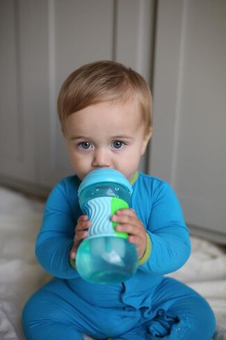 Nuby No Spill Sili Bands 10oz Soft Spout Cup with Textured Easy Grip Silicone Band - Pink in Saudi Arabia