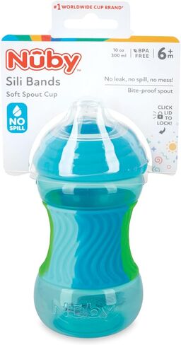 Nuby No Spill Sili Bands 10oz Soft Spout Cup with Textured Easy Grip Silicone Band - Pink in Saudi Arabia