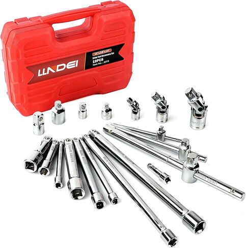 LLNDEI 19PCS Drive Tool Accessory Set Includes Socket Adapters, Socket Extension Bar, Swivel Universal Joints, Impact Coupler, Sliding Bar T-handle Wrench, Socket Accessories(1/4", 3/8" & 1/2" Drive) in Saudi Arabia