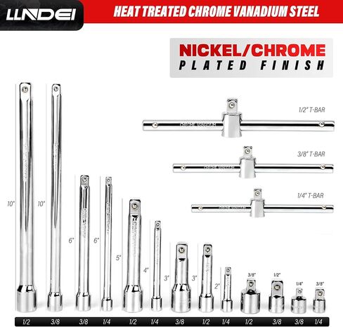 LLNDEI 19PCS Drive Tool Accessory Set Includes Socket Adapters, Socket Extension Bar, Swivel Universal Joints, Impact Coupler, Sliding Bar T-handle Wrench, Socket Accessories(1/4", 3/8" & 1/2" Drive) in Saudi Arabia