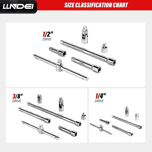 LLNDEI 19PCS Drive Tool Accessory Set Includes Socket Adapters, Socket Extension Bar, Swivel Universal Joints, Impact Coupler, Sliding Bar T-handle Wrench, Socket Accessories(1/4", 3/8" & 1/2" Drive) in Saudi Arabia