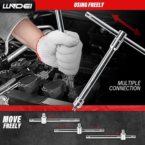 LLNDEI 19PCS Drive Tool Accessory Set Includes Socket Adapters, Socket Extension Bar, Swivel Universal Joints, Impact Coupler, Sliding Bar T-handle Wrench, Socket Accessories(1/4", 3/8" & 1/2" Drive) in Saudi Arabia