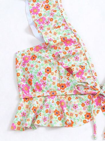 WDIRARA Women's 2 Pieces Swimsuits Floral Printed Ruffle Trim Tie Front Sleeveless Tops and Panty Bikini Sets in Saudi Arabia