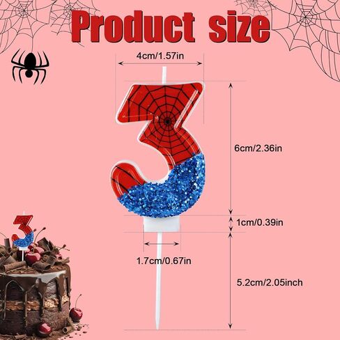 Spider Candle, Spider Web Candles Blue Sequins Number Candle Cake Topper Candle Birthday Cake Candles Spider Birthday Decorations for Boy Spider Themed Birthday Party Halloween Supplies (3) in Saudi Arabia