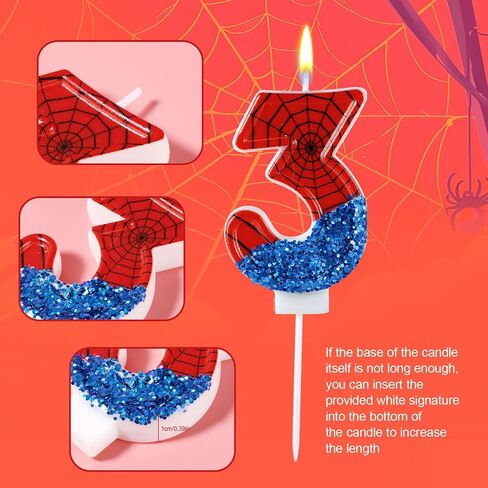 Spider Candle, Spider Web Candles Blue Sequins Number Candle Cake Topper Candle Birthday Cake Candles Spider Birthday Decorations for Boy Spider Themed Birthday Party Halloween Supplies (3) in Saudi Arabia