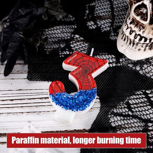 Spider Candle, Spider Web Candles Blue Sequins Number Candle Cake Topper Candle Birthday Cake Candles Spider Birthday Decorations for Boy Spider Themed Birthday Party Halloween Supplies (3) in Saudi Arabia