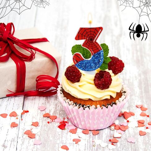 Spider Candle, Spider Web Candles Blue Sequins Number Candle Cake Topper Candle Birthday Cake Candles Spider Birthday Decorations for Boy Spider Themed Birthday Party Halloween Supplies (3) in Saudi Arabia