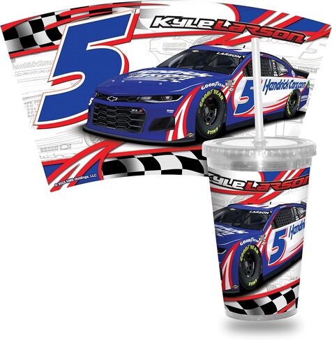 Rico Industries NASCAR Racing Kyle Larson #5 Hendrick Cars.COM 2023 Team 16oz Clear Tumbler W/Straw - Team Colored Travel Tumbler - Keeps Drinks Cold or Hot in Saudi Arabia