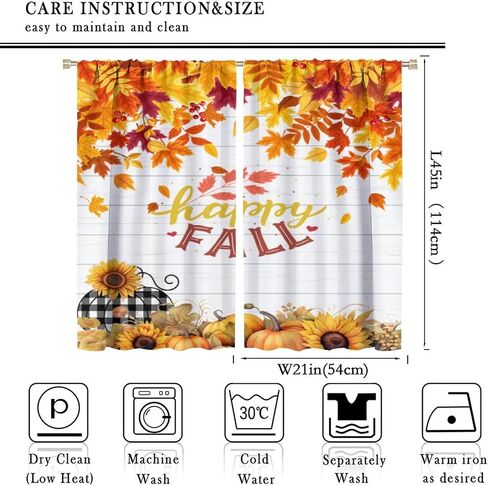 Fall Pumpkin Curtains Fall Thanksgiving Harvest Orange Farmhouse Pattern Printing Curtains Bedroom Living Room Decoration Curtains W42 * L45 Inch in Saudi Arabia