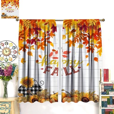 Fall Pumpkin Curtains Fall Thanksgiving Harvest Orange Farmhouse Pattern Printing Curtains Bedroom Living Room Decoration Curtains W42 * L45 Inch in Saudi Arabia
