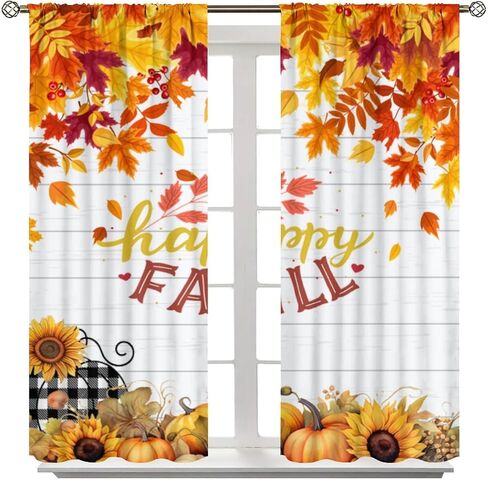 Fall Pumpkin Curtains Fall Thanksgiving Harvest Orange Farmhouse Pattern Printing Curtains Bedroom Living Room Decoration Curtains W42 * L45 Inch in Saudi Arabia