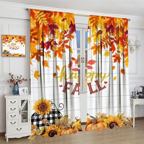 Fall Pumpkin Curtains Fall Thanksgiving Harvest Orange Farmhouse Pattern Printing Curtains Bedroom Living Room Decoration Curtains W42 * L45 Inch in Saudi Arabia