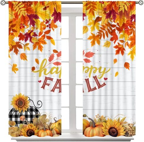 Fall Pumpkin Curtains Fall Thanksgiving Harvest Orange Farmhouse Pattern Printing Curtains Bedroom Living Room Decoration Curtains W42 * L45 Inch in Saudi Arabia