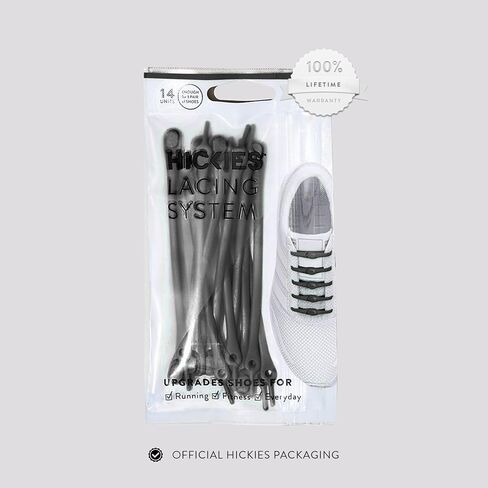 أربطة HICKIES خالية من الأربطة - أربطة أحذية بدون أربطة للبالغين - مطاط بدون أربطة للأحذية الرياضية والأحذية المسطحة - مقاس واحد يناسب الجميع، للجنسين (أسود ورمادي - عبوتان) in Kuwait