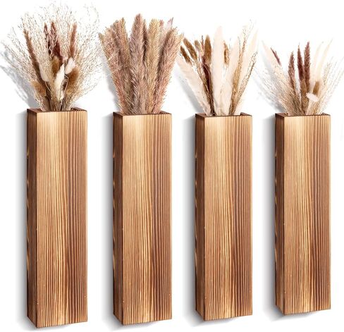 4 عبوات من مزارعي الحوائط الخشبية مع 65 قطعة من عشب بامباس المجفف وديكور الحائط الخشبي مزهرية حائط خشبية مع نباتات زهور مجففة وحوامل نباتات خشبية وجيب معلق لغرفة المعيشة وغرفة النوم والحمام in Kuwait