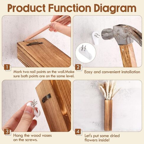4 عبوات من مزارعي الحوائط الخشبية مع 65 قطعة من عشب بامباس المجفف وديكور الحائط الخشبي مزهرية حائط خشبية مع نباتات زهور مجففة وحوامل نباتات خشبية وجيب معلق لغرفة المعيشة وغرفة النوم والحمام in Kuwait