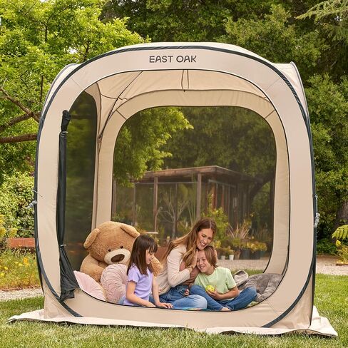 EAST OAK Screen House Tent Pop-Up, Portable Screen Room Canopy Instant Screen Tent 10 x 10 FT with Carry Bag for Patio, Backyard, Deck & Outdoor Activities, Brown in Saudi Arabia