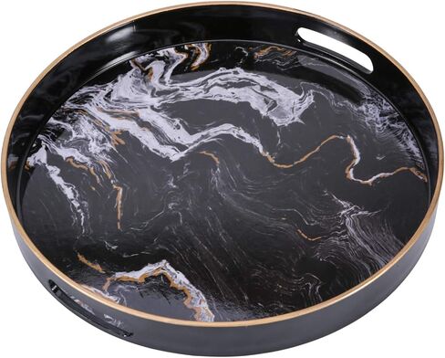 Zosenley Round Decorative Tray, Marbling Plastic Tray with Handles, Modern Vanity Tray and Serving Tray for Ottoman, Coffee Table, Kitchen and Bathroom, Size 13" (Moroccan) in Kuwait