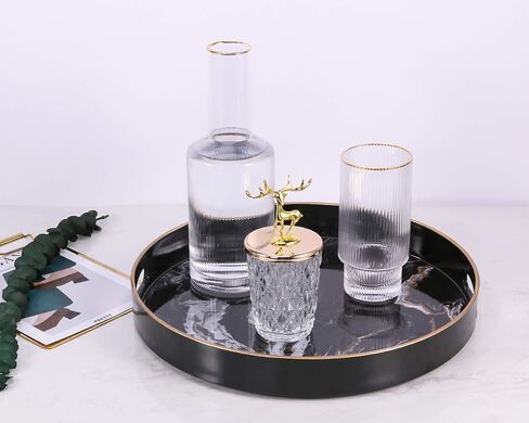 Zosenley Round Decorative Tray, Marbling Plastic Tray with Handles, Modern Vanity Tray and Serving Tray for Ottoman, Coffee Table, Kitchen and Bathroom, Size 13" (Moroccan) in Kuwait