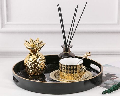 Zosenley Round Decorative Tray, Marbling Plastic Tray with Handles, Modern Vanity Tray and Serving Tray for Ottoman, Coffee Table, Kitchen and Bathroom, Size 13" (Moroccan) in Kuwait