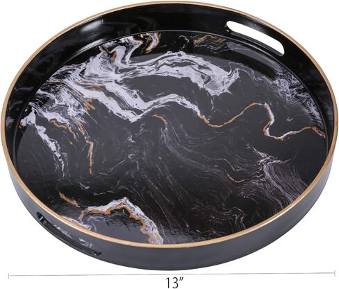 Zosenley Round Decorative Tray, Marbling Plastic Tray with Handles, Modern Vanity Tray and Serving Tray for Ottoman, Coffee Table, Kitchen and Bathroom, Size 13" (Moroccan) in Kuwait