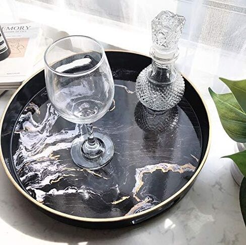 Zosenley Round Decorative Tray, Marbling Plastic Tray with Handles, Modern Vanity Tray and Serving Tray for Ottoman, Coffee Table, Kitchen and Bathroom, Size 13" (Moroccan) in Kuwait