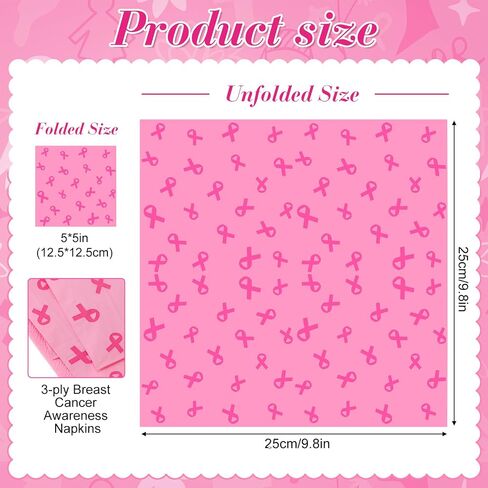 TaoBary 200 Pack Breast Cancer Awareness Decorations Paper Napkins Pink Ribbon Disposable Party Napkin for Breast Cancer Survivor Tableware Decorations Party Supplies(Pink) in Saudi Arabia