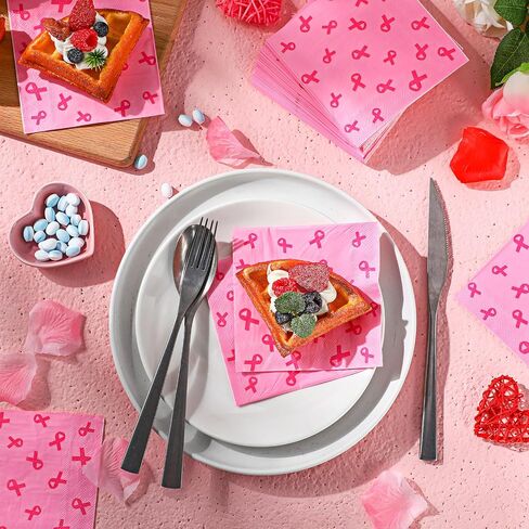 TaoBary 200 Pack Breast Cancer Awareness Decorations Paper Napkins Pink Ribbon Disposable Party Napkin for Breast Cancer Survivor Tableware Decorations Party Supplies(Pink) in Saudi Arabia